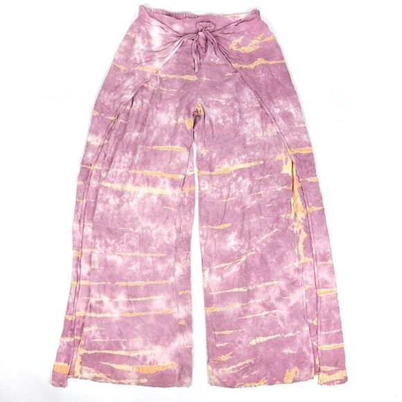 Young Fabulous and Broke Fauna Tie Front Wide Leg Pants Pink Boho Tie Dye Medium - Picture 1 of 6